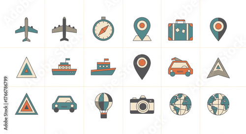 Travel and Tourism Icon Set A Collection of Essential Symbols.