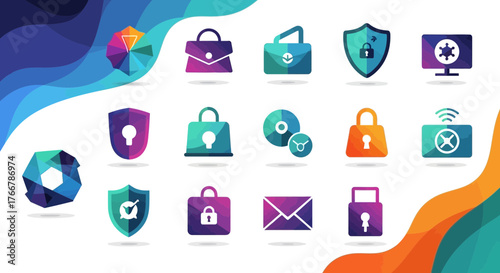 Collection of security and protection icons for digital safety and data privacy.