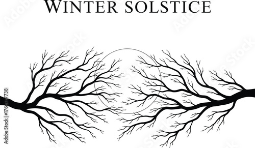 Winter solstice illustration with bare tree branches
