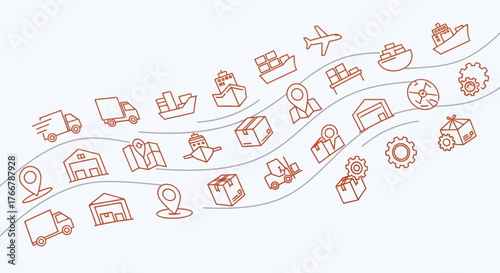 Wavy pattern of logistics and delivery service line icons.