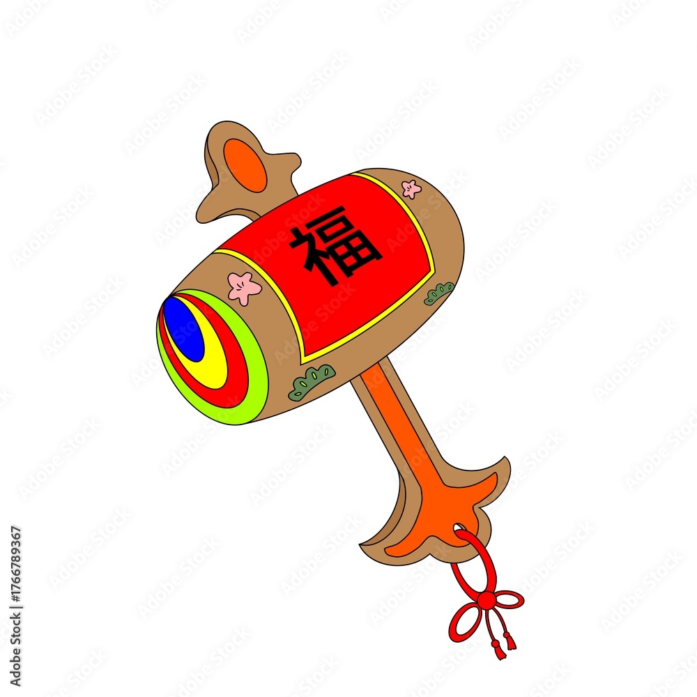 Obraz premium 金運アップの象徴として描かれた打ち出の小槌