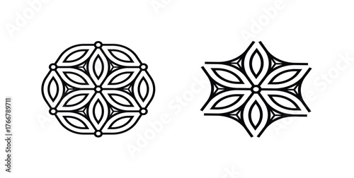 Japanese patterns. Decorative Laser Cut Panels Vector Design Set In Geometric And Animal Print Styles. Plant hand drawn collected illustration, vector illustration.