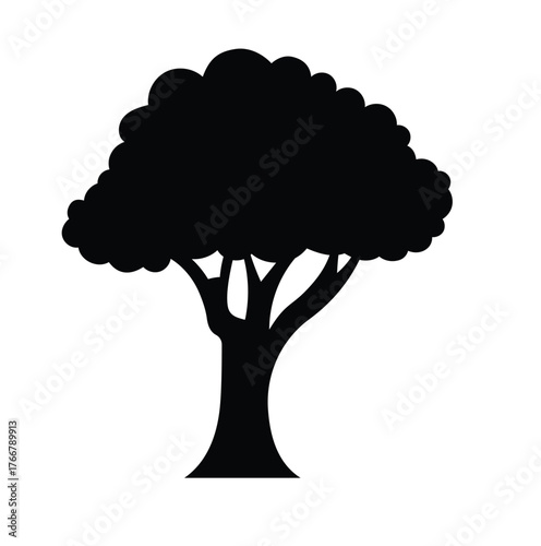 Silhouette Tree Simple Style. Simple black silhouette of an acacia tree with transparent background. Beech tree silhouette for forest vector art, vector illustration.
