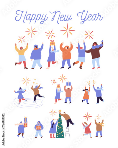 People Celebrating New Year's Day Together Happiness