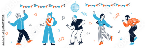 Joyful diverse group dancing at lively celebration