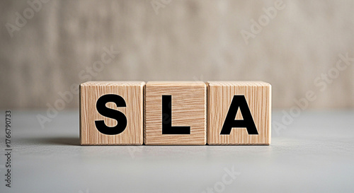 Wooden blocks spelling sla service level agreement concept for business it management and customer satisfaction on a neutral background