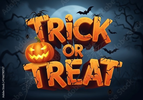 Trick or Treat editable 3D text effect in Halloween theme with pumpkin orange color – spooky typography and festive design concept