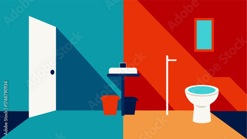 A bathroom with contrasting colors on the walls and floor to help individuals with dementia distinguish between different areas and avoid accidents.. Vector illustration