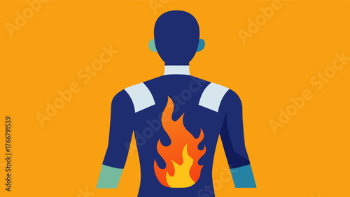 A burn survivor wearing adaptive clothing with open back designs and breathable fabrics aiding in healing and comfort.. Vector illustration