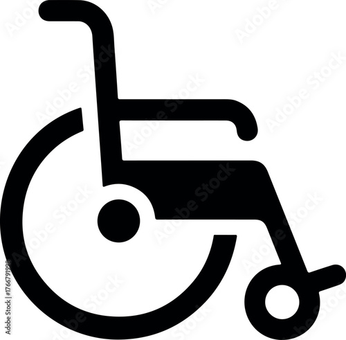 Simple black icon of a wheelchair representing accessibility and mobility assistance for disabled individuals