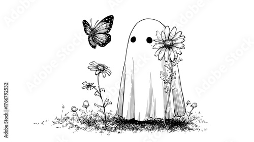 Little Friends Enjoying a Halloween Party doodle style 