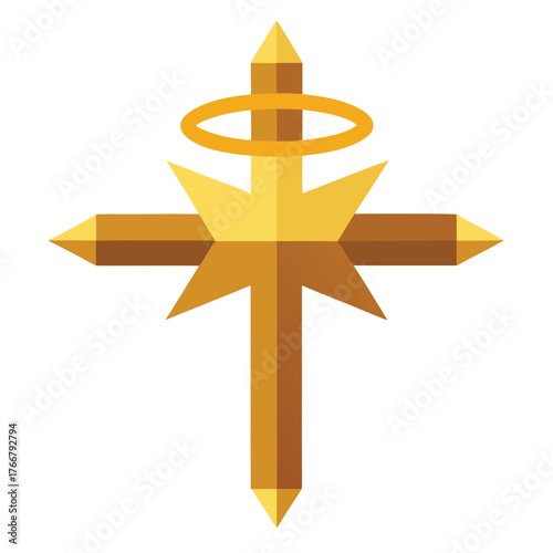Cross with Golden Halo Vector Icon for Christian, Religious, and Holiday Celebration Designs