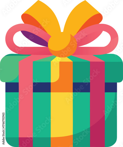 Colorful Gift Box Vector Icon with Red and Green Ribbon for Holiday, Celebration, and Festive Design Concepts