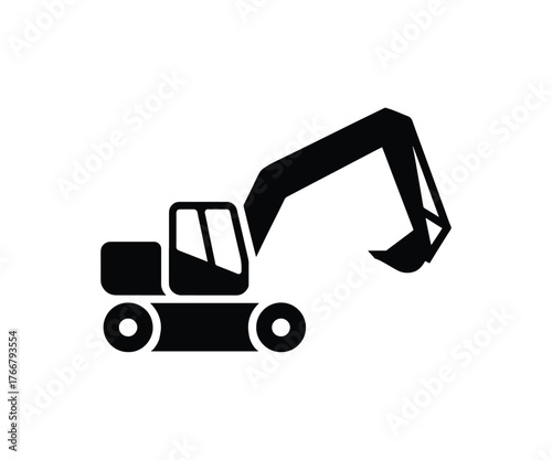 Vector excavator machine silhouette icon