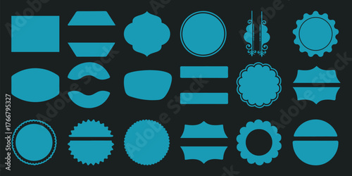 Collection of Blue Decorative Shapes and Frames on Black Background