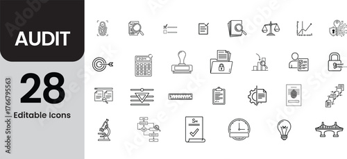 Collection of hand drawn audit icons representing financial concepts and business analysis