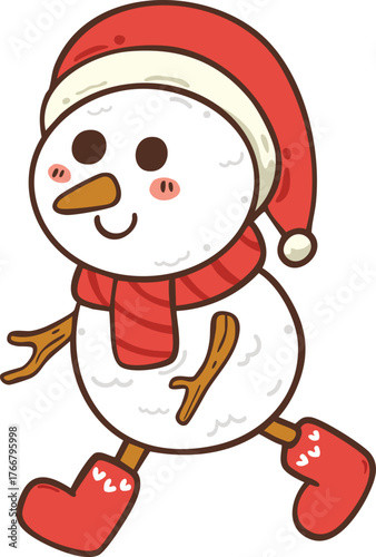 Christmas gnome with snowman cartoon hand drawn