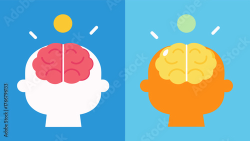 A beforeandafter illustration of a persons brain with the before showing a dull and tired brain and the after showing a rejuvenated and sharp brain after taking brain health. Vector illustration
