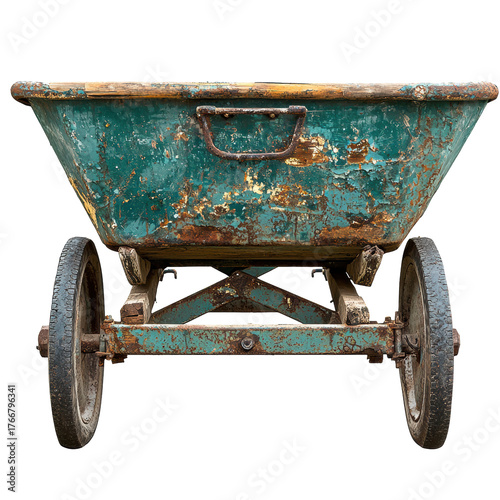 Rusty Wheelbarrow With Two Wheels Isolated on Transparent Background
