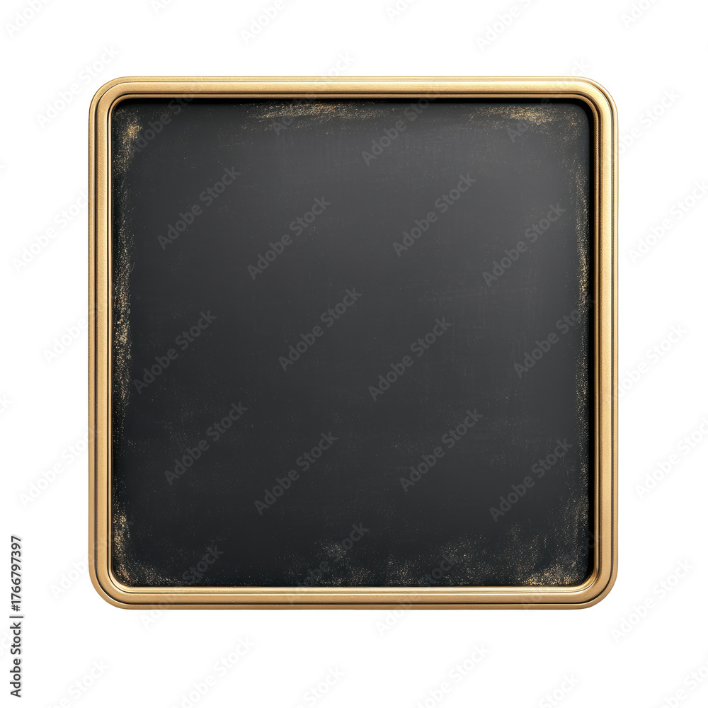 Fototapeta premium Square Black Chalkboard With Gold Frame. Elegant Design For Education And Creative Spaces Isolated On Transparent Background