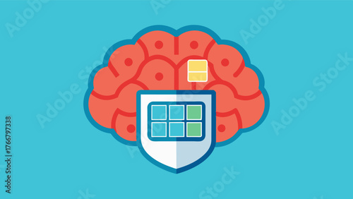 A brain with a shield made of memory cards representing how memory exercises can protect against agerelated cognitive decline and keep the brain strong and resilient.. Vector illustration