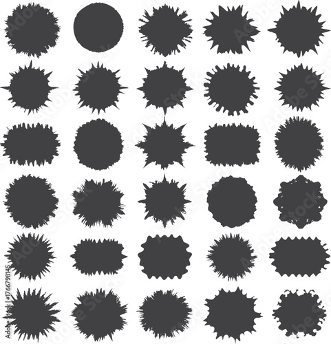 Black ink blot icon set with glossy round color web buttons and sale tags