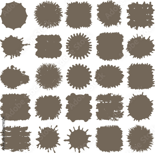 A colorful, round, seamless vector set of grunge frames and blots forms a vibrant pattern design illustration for a web element icon badge label or sticker tag sign with a star symbol