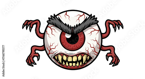 Cartoon Eye with Angry Expression and Spiky Eyebrows, Surrounded by Claws in a Vector Illustration