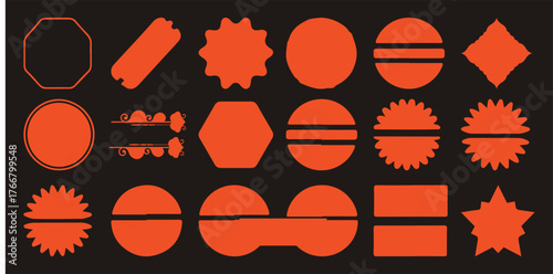 Collection of Orange Geometric Shapes and Decorative Elements on Black Background