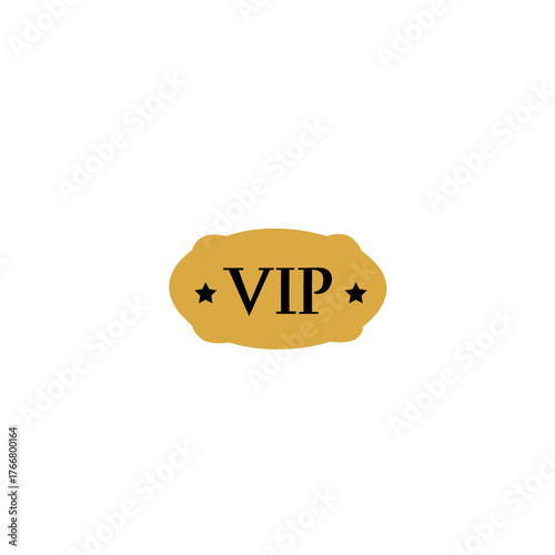 Gold badges with the words "VIP" and two black stars.
