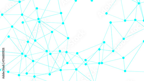 Abstract digital network with interconnected blue nodes and lines on a clean white surface. Geometric web of dots connected by thin linear paths communication, data flow, and digital connection.