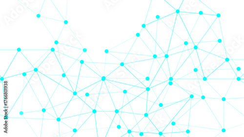 Abstract digital network with interconnected blue nodes and lines on a clean white surface. Geometric web of dots connected by thin linear paths communication, data flow, and digital connection.