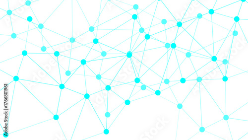Abstract digital network with interconnected blue nodes and lines on a clean white surface. Geometric web of dots connected by thin linear paths communication, data flow, and digital connection.