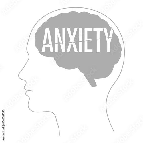 Symbolic representation of anxiety within a human brain outline and profile silhouette