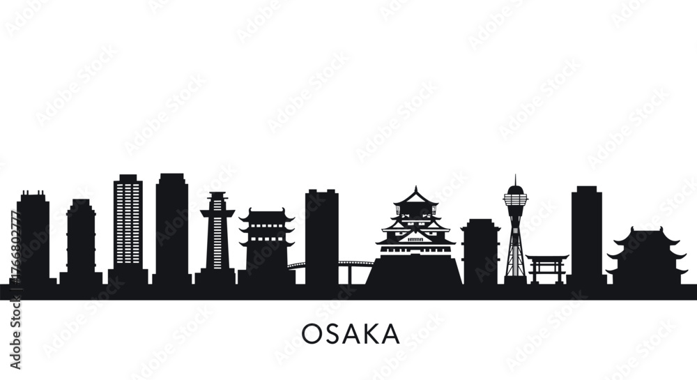 Obraz premium Osaka skyline silhouette featuring iconic landmarks and modern architecture