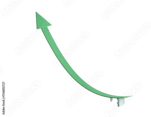A curved green arrow points upwards, angled from lower right, suggesting growth and upward trajectory on black