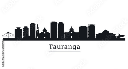 Tauranga city skyline silhouette: iconic landmarks and modern structures