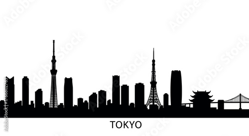Tokyo city skyline silhouette with iconic landmarks and modern architecture