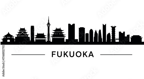 Fukuoka city skyline: iconic silhouette of japanese architecture and modern landmarks