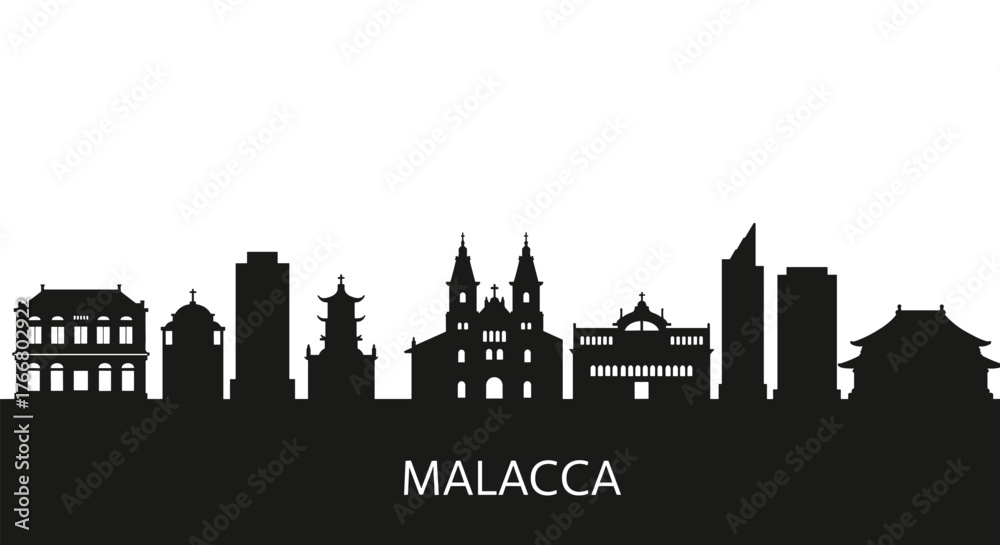 Fototapeta premium Malacca skyline silhouette with historic and modern landmarks