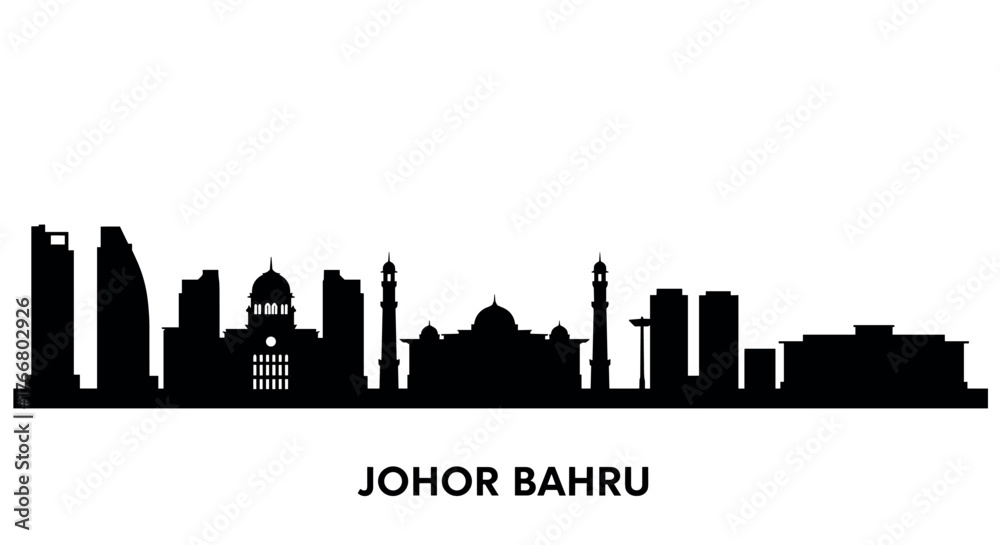 Fototapeta premium Johor bahru cityscape silhouette with iconic landmarks and modern architecture