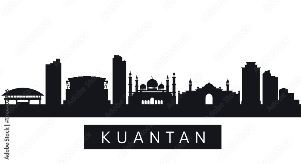 Naklejka premium Kuantan skyline silhouette with iconic landmarks