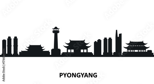 Pyongyang skyline silhouette with iconic landmarks and modern buildings