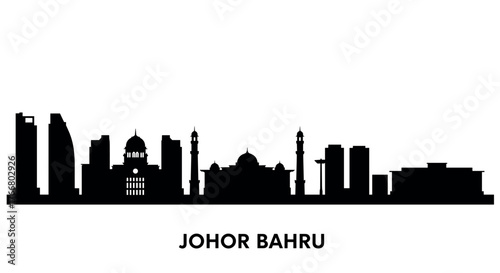 Johor bahru cityscape silhouette with iconic landmarks and modern architecture