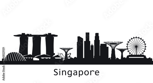 Singapore city skyline silhouette with iconic landmarks