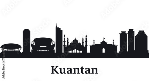 Kuantan city skyline silhouette with iconic landmarks