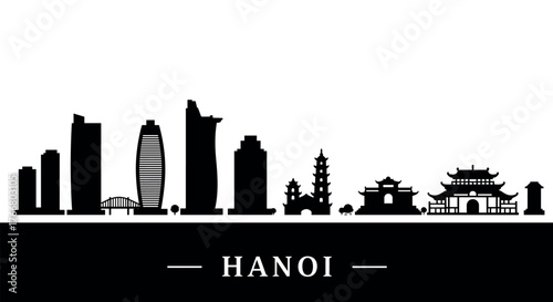 Hanoi cityscape silhouette featuring iconic landmarks and skyline