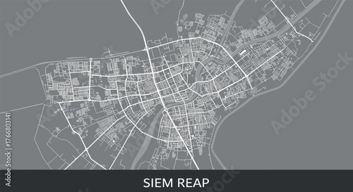 Detailed map design of siem reap urban layout featuring road and river networks