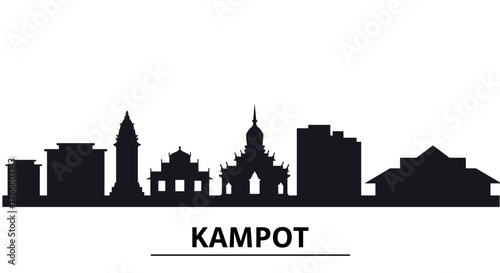 Kampot cityscape silhouette with iconic landmarks and modern buildings