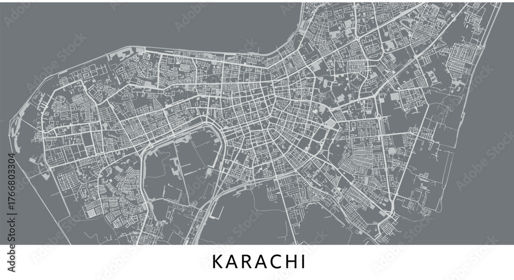 Obraz premium Detailed map of karachi city in monochrome design on gray background